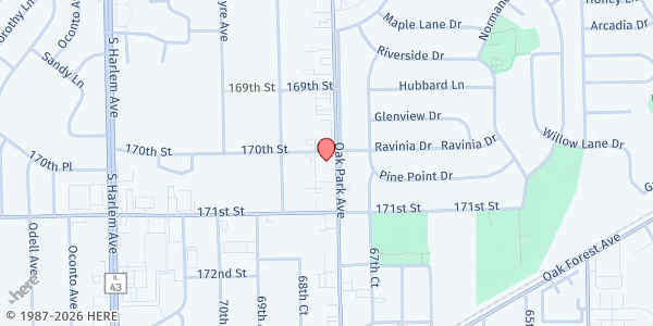 Map showing Together We Cope at 17010 Oak Park Ave, Tinley Park, IL