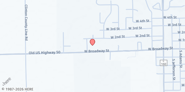 Map showing Green Bean Food Pantry at West Gate Baptist Church at 843 W. Broadway, Trenton, IL