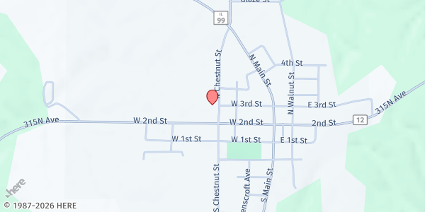 Map showing Brown County Food Basket - Versailles at 211 N. Chestnut St., Versailles, IL