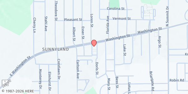 Map showing Sunnyland Christian Church at 2401 Washington Rd., Washington, IL