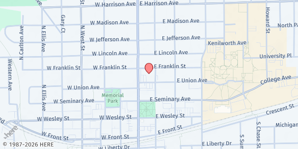 Map showing St. John Lutheran Preschool Mobile Market at 410 North Cross Street, Wheaton, IL