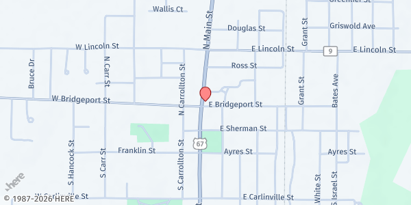 Map showing North Greene Food Pantry at 200 North Main, White Hall, IL