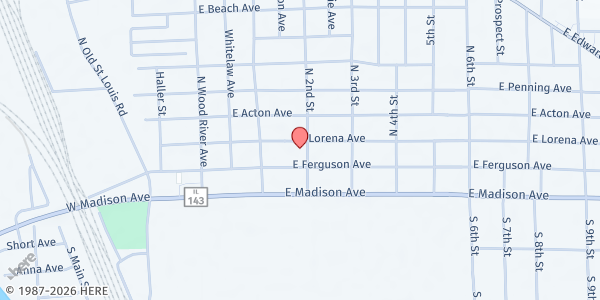 Map showing FCC of Wood River Blessing Box at 160 E. Lorena Ave., Wood River, IL