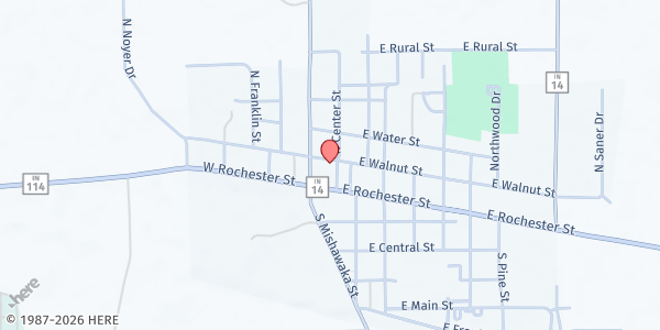 Map showing United We Stand Ministries Food Pantry at 107 Walnut Street, Akron, IN