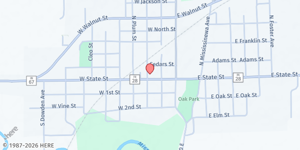 Map showing Albany United Methodist Church at 125 N Broadway St, Albany, IN