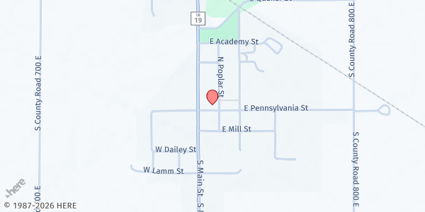 Map showing Amboy Friends Church at 110 E Pennsylvania Street, Amboy, IN