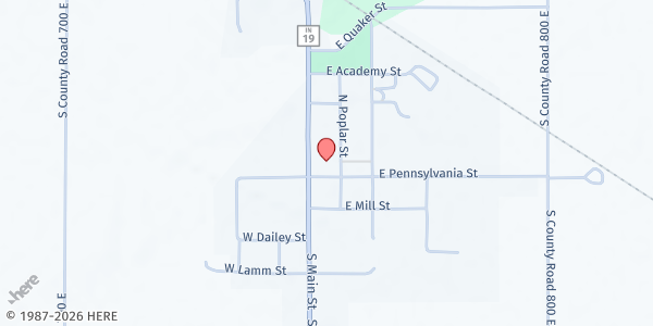 Map showing Amboy Friends Church at 110 E. Pennsylvania St., Amboy, IN
