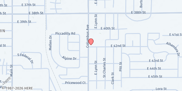 Map showing American Legion Post 127 - Anderson at 4118 Columbus Avenue, Anderson, IN