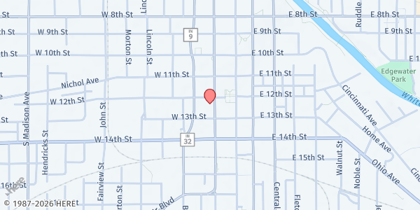 Map showing Anderson First UMC at 1215 Jackson St., Anderson, IN