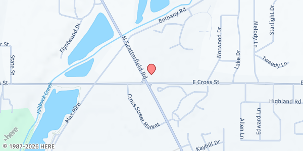 Map showing Cross Roads Global Methodist Church at 2000 Scatterfield Rd., Anderson, IN