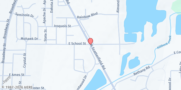 Map showing Cross Roads Global Methodist Church at 2000 N. Scatterfield Road, Anderson, IN