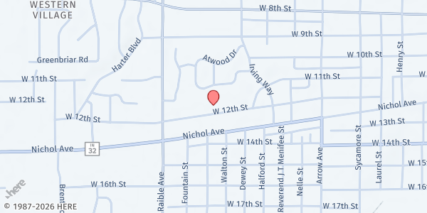 Map showing The Gathering of the Queens at 2222 W. 12th St., Anderson, IN