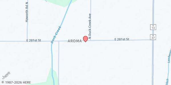 Map showing Aroma Community Church Open Arms - Food Pantry at 16301 East 281st Street, Atlanta, IN