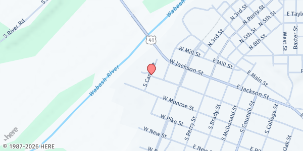 Map showing Food Finders Mobile- Ouabache Park at 400 S Canal St, Attica, IN