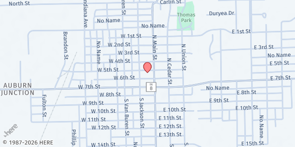 Map showing Community Center of Caring - Food Distribution Center at 113 W 5th St, Auburn, IN