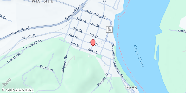Map showing Aurora First Presbyterian Church at 215 4th St., Aurora, IN