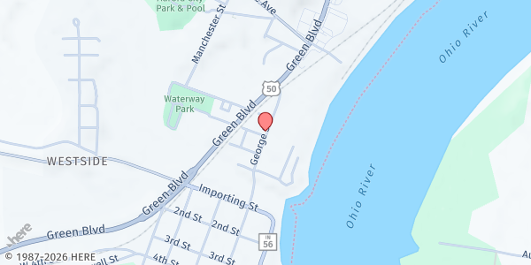 Map showing Dearborn Clearinghouse: Food Pantry at 411 George Street, Aurora, IN