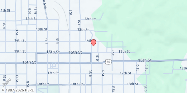 Map showing Stone City Alliance for Recovery Hope Kitchen & Food Pantry at 1414 H St., Bedford, IN