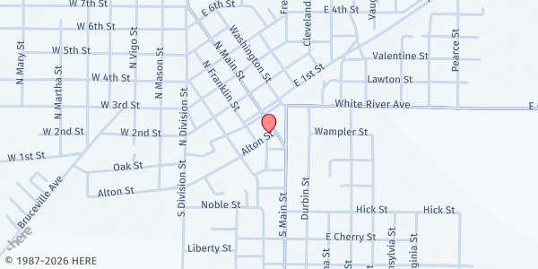Map showing Christ Community Center at 114 S. Main St., Bicknell, IN