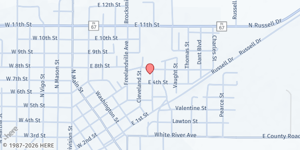 Map showing North Knox Social Ministries at 413 N. Murlin St., Bicknell, IN