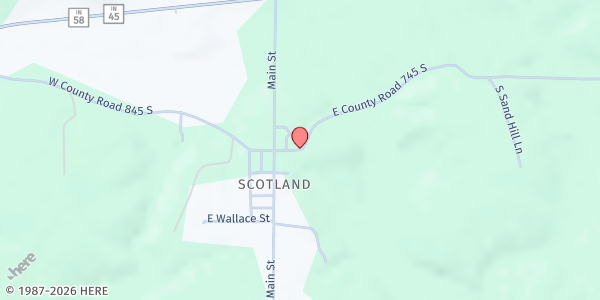 Map showing Scotland Mobile Pantry at 2080 E. Scotland Rd., Bloomfield, IN