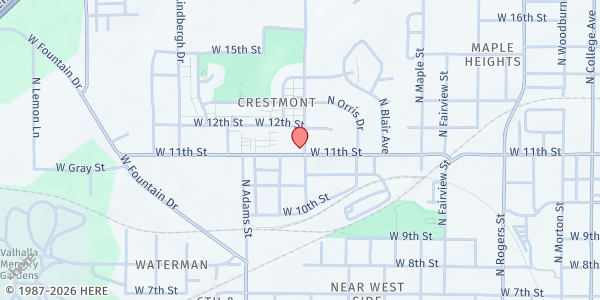 Map showing Community Kitchen Express at 1100 W. 11th St., Bloomington, IN