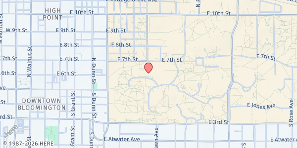 Map showing Crimson Cupboard Satellite Food & Hygiene Pantry at 900 E. 7th St., Bloomington, IN