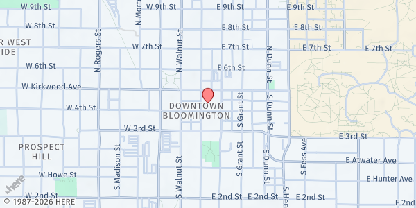 Map showing First UMC - Bloomington at 219 E. 4th St., Bloomington, IN