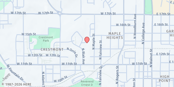 Map showing MCUM - Self-Sufficiency Center at 827 W. 14th Ct., Bloomington, IN
