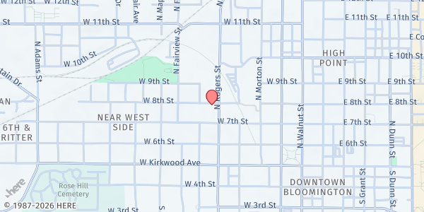Map showing Second Baptist Church - Feed the Needy at 321 N. Rogers St., Bloomington, IN