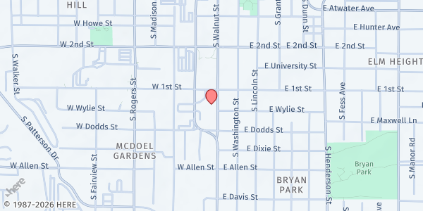 Map showing Shalom Community Center at 620 S. Walnut St., Bloomington, IN