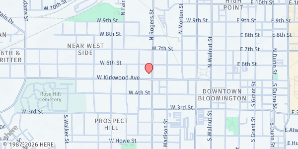 Map showing The Salvation Army - Bloomington at 111 N. Rogers St., Bloomington, IN