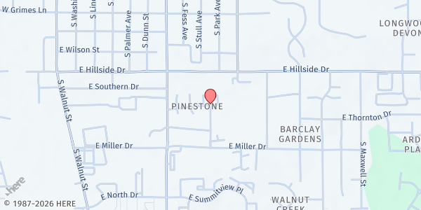 Map showing Walnut Woods Food Pantry at 1709 S. Park Ave., Bloomington, IN