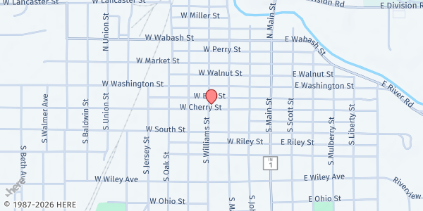 Map showing Bluffton Church of God at 327 W. Cherry St., Bluffton, IN