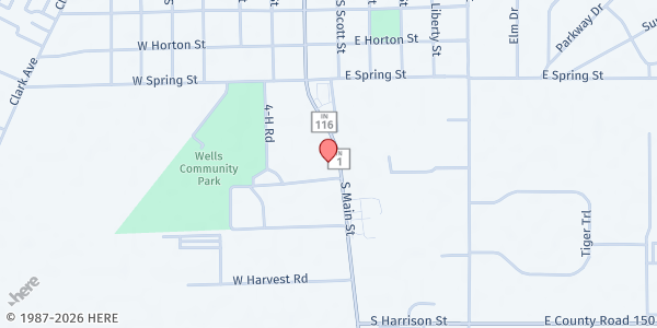 Map showing Wells County Food & Clothing Bank at 1254 S. Main St., Bluffton, IN
