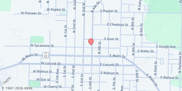 Map showing Hemenway Church at 124 E Sycamore St, Boonville, IN