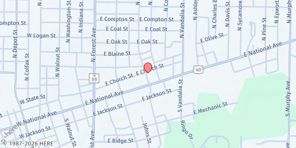 Map showing Annunciation Church Saint Vincent DePaul Food Pantry at 19 N Alabama St, Brazil, IN