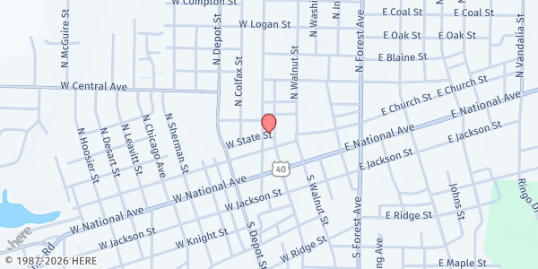 Map showing Brazil First UMC at 201 N. Meridian St. Rd., Brazil, IN