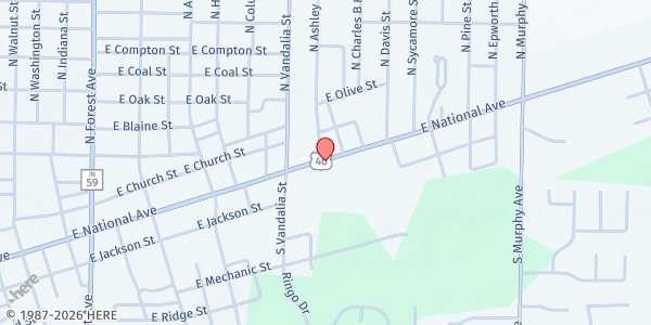 Map showing Clay County Neighborhood Center at 815 N National Ave, Brazil, IN