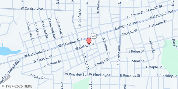 Map showing Knights of Columbus Mobile at 120 Jackson St., Brazil, IN
