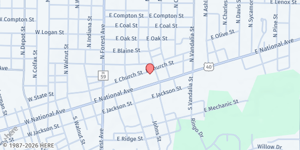 Map showing St. Vincent De Paul Society of Annunciation Parish at 399 E. Church St., Brazil, IN