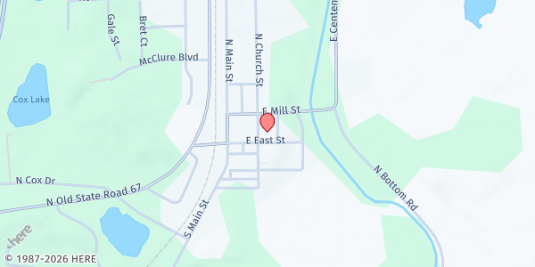 Map showing Brooklyn Christian Church at 7 S. Church St., Brooklyn, IN