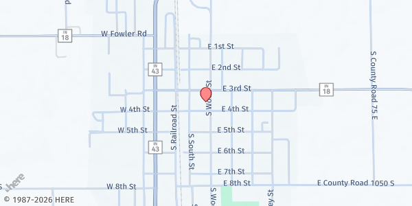 Map showing Brookston UMC at 206 E. 4th St., Brookston, IN
