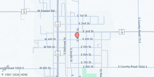 Map showing Brookston United Methodist Church at 206 E. 4th St., Brookston, IN