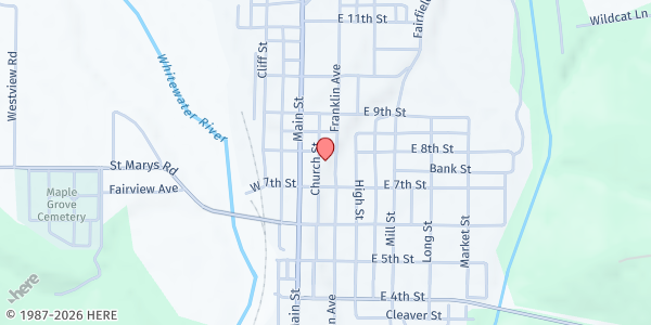Map showing Brookville United Methodist Church at 150 E 8th St, Brookville, IN