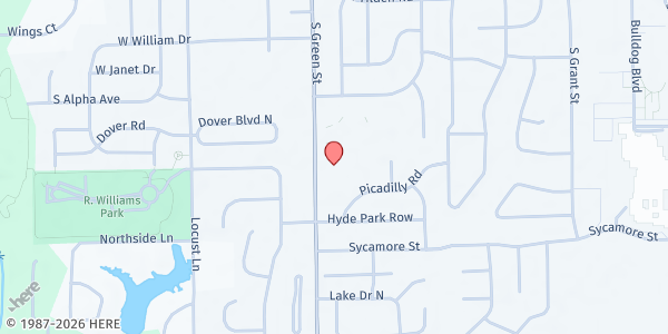 Map showing Messiah Lutheran at 801 S. Green St., Brownsburg, IN