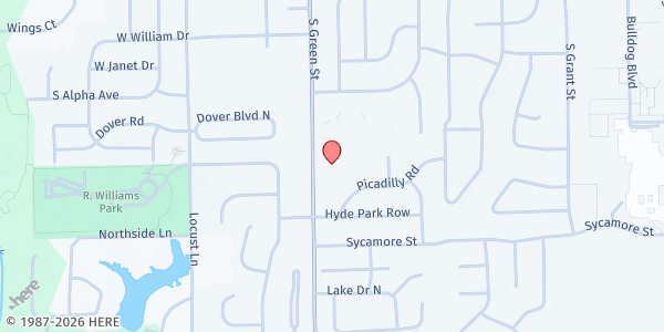 Map showing Messiah Lutheran Church at 801 S. Green St., Brownsburg, IN