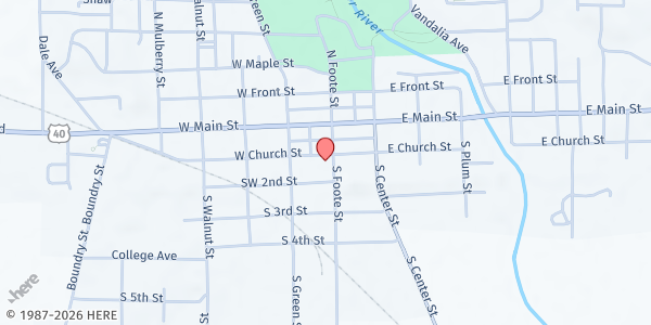Map showing Cambridge City Christian Church at 106 W. Church St., Cambridge City, IN