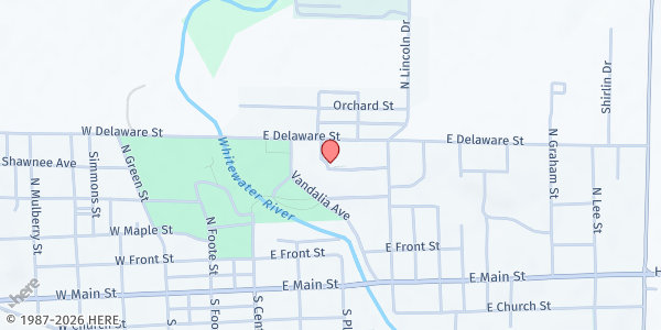 Map showing Lincoln Middle/High School: The Golden Harvest Pantry at 205 E Parkway Dr, Door 21, Cambridge City, IN