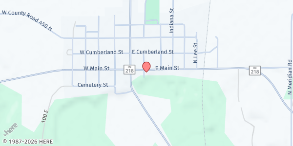 Map showing First Baptist Church Camden at 225 E. Main St., Camden, IN